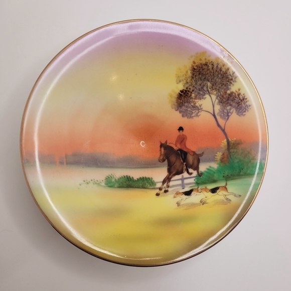 Set Art Deco 1930s Noritake Equestrian Jumping Hunting Scene Lemon Dish -Rare - Picture 6 of 9
